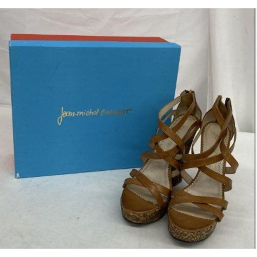 Jean-Michel Cazabat Leather Willow Wedge Floral Sandals 38 1/2 NEW